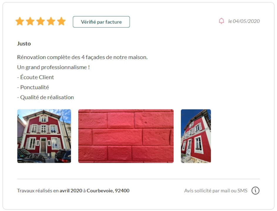 Travaux de rénovation des murs extérieurs en briques à Courbevoie - AVIS CLIENT